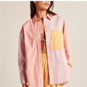 Abercrombie & Fitch Light Pink orange purple Colorblock  Oversized button up XS